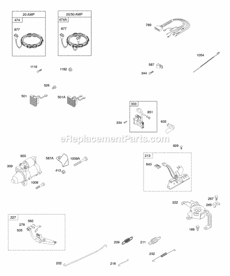 Alternator Ignition Springs Electric Starter Controls Diagram and Parts List for 473177-0100-E1  Briggs and Stratton Engine